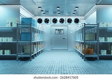 Cold storage and refrigeration area at a food processing plant