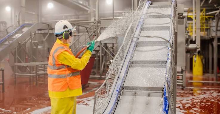 Washing and sanitation equipment at a food processing plant