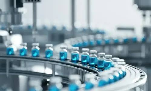 Material handling and conveying line at a pharmaceutical plant