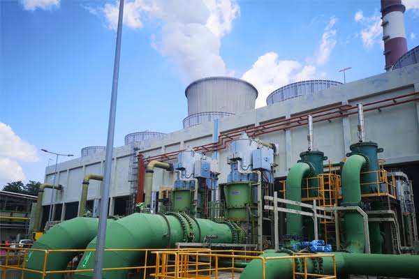 Cooling towers at a power plant
